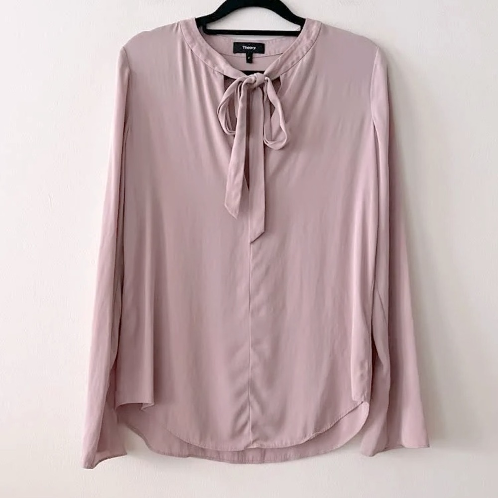 THEORY KIMRY SHEEN SILK TIE-NECK BLOUSE!